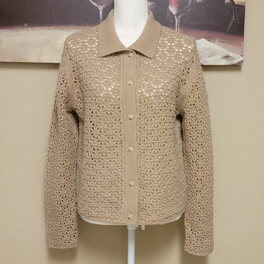 Vince Crochet Wool & Cashmere-Blend Cardigan - Picture 2 of 12